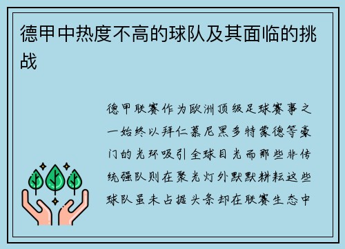 德甲中热度不高的球队及其面临的挑战