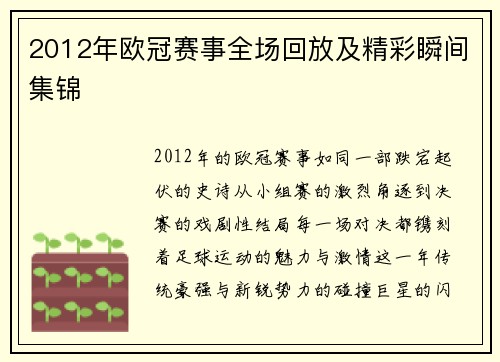 2012年欧冠赛事全场回放及精彩瞬间集锦